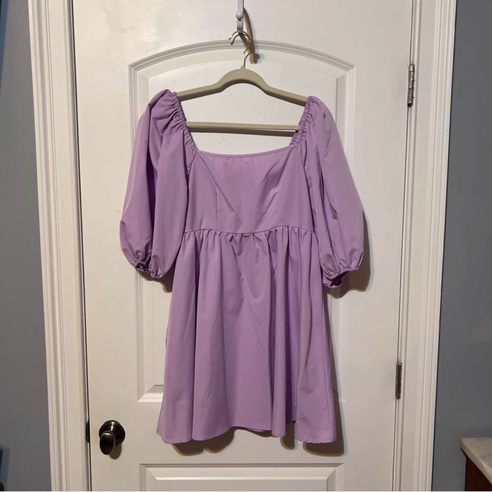 SHEIN Purple Ruffled Dress with Puff Sleeves, Large